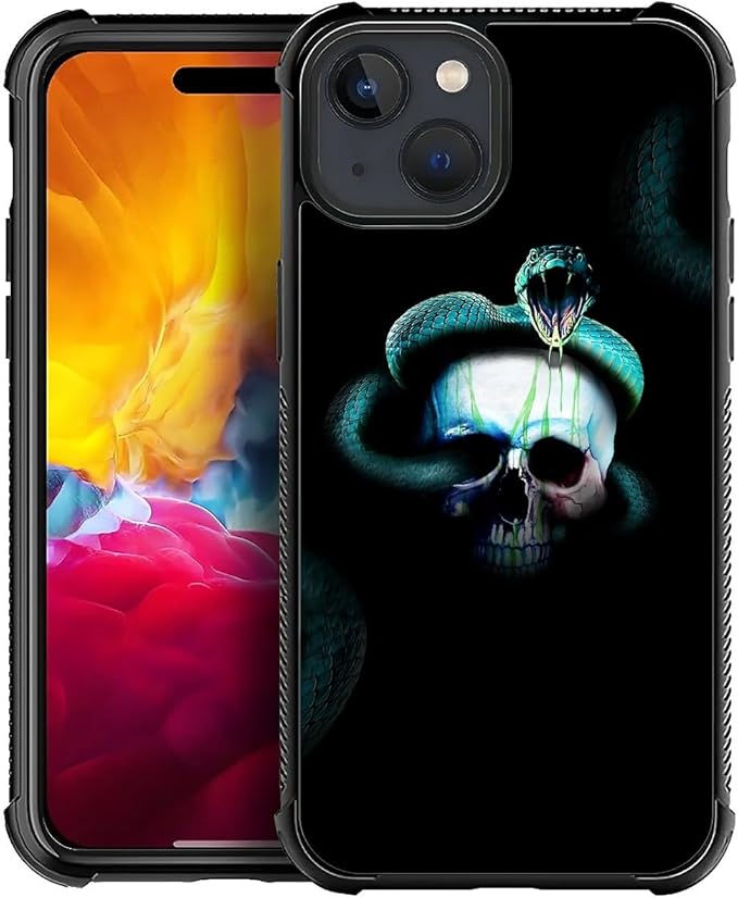 for iPhone 15 Case, Skeleton Winding Snake Pattern Graphic Design Girl Boy Soft Silicone Hard Acrylic Shock Protection for iPhone 15