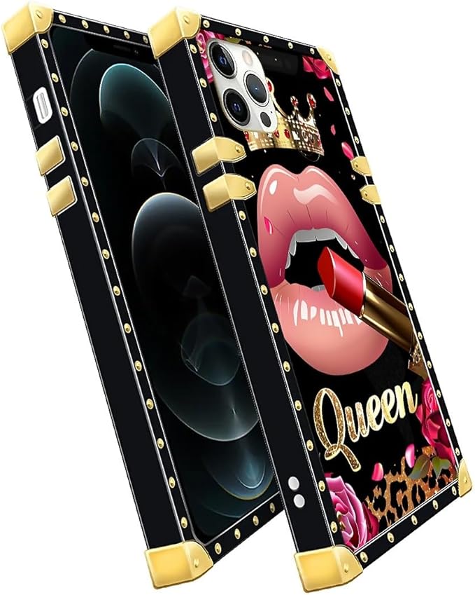 Compatible with iPhone 11 Pro Max Case, Glitter Red Rose Queen Leopard Lipstick Luxury Golden Decoration for Girl Women Soft TPU Shockproof Protective Hard PC Back
