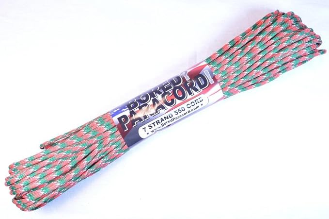 BORED? PARACORD! 550 lb Paracord – Ideal for Crafting, DIY Projects, Camping, Military & Active Outdoors – 300+ Colors – Tactical Parachute Cord Type III – Strong - Holly Jolly 100 Feet