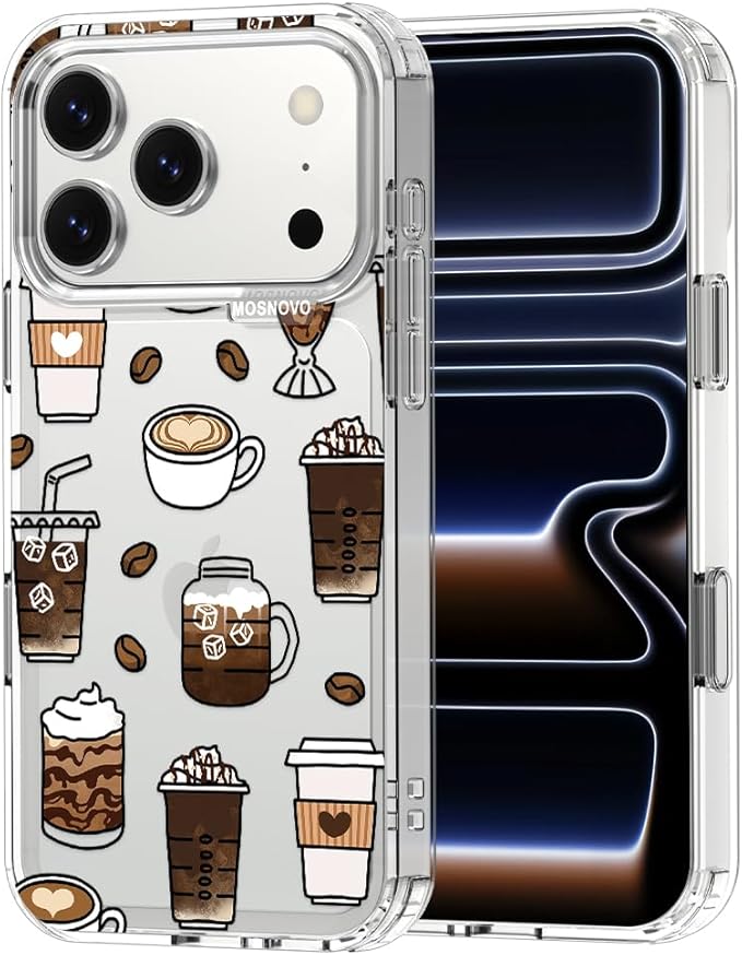 MOSNOVO for iPhone 17 Pro Case | Military Grade 6.6ft Drop Tested | Camera Control | Clear with Coffee Design