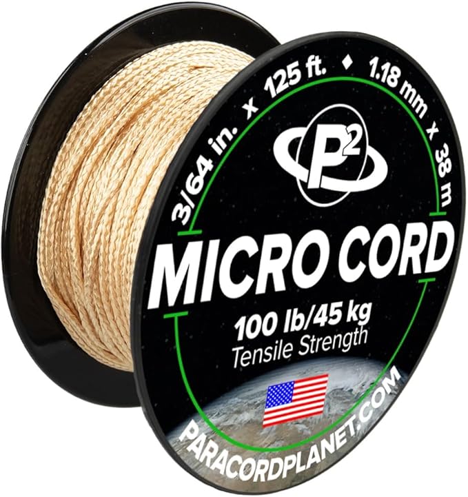 Paracord Planet Micro Paracord – Thin Braided Cord for Crafting, Fishing, and DIY Projects in 125 ft Spools – Gold