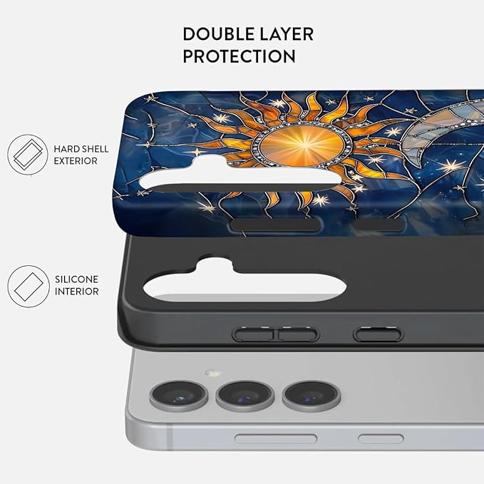 Compatible for Samsung Galaxy A17 5G Case, Dual Layer Heavy Duty 2 in 1 Shockproof Protective Phone Case,Stained Glass Sun Moon