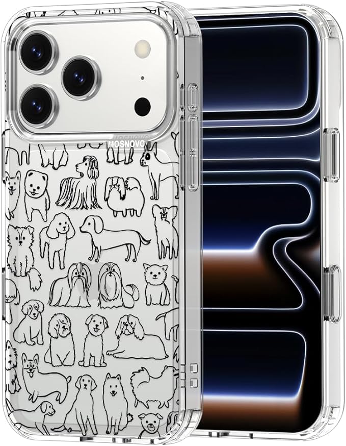 MOSNOVO for iPhone 17 Pro Case | Military Grade 6.6ft Drop Tested | Camera Control | Clear with Doodle Dog Design