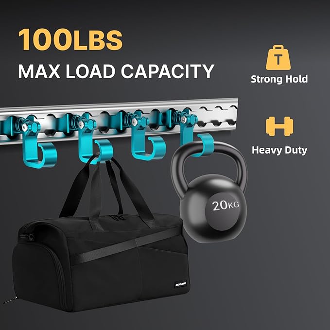 4 Pack L Track Hooks with Single Stud Fitting, Spring-Loaded Adjustable Gear Hook, Aluminum L Track Accessories for Trailer, Truck, Garage, Tie Down System, 100LBS Max Load Capacity – Blue