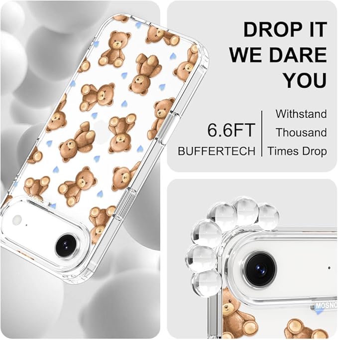 MOSNOVO for iPhone Air Case, Shockproof Military-Grade Protection 6.6ft Drop Tested, Camera Control, Clear Phone Case for iPhone 17 Air, Teddy Mood Design