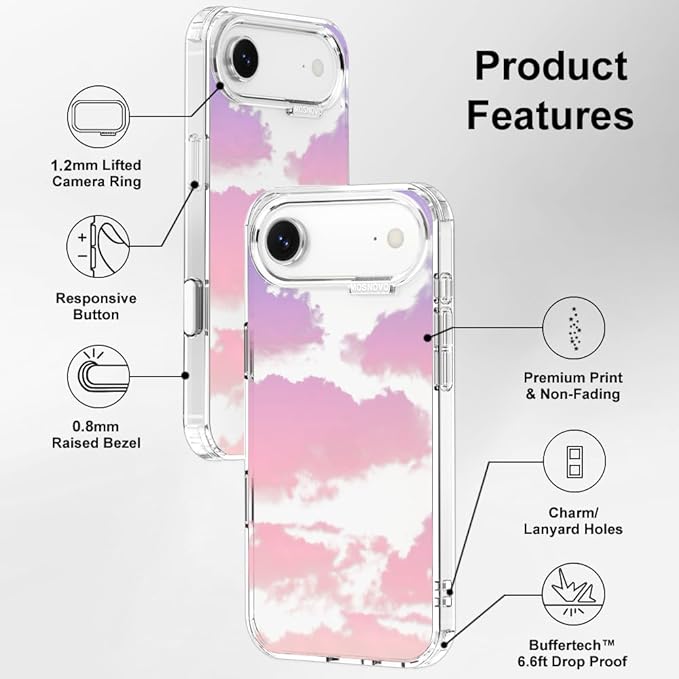 MOSNOVO for iPhone Air Case, Shockproof Military-Grade Protection 6.6ft Drop Tested, Camera Control, Clear Phone Case for iPhone 17 Air, Sunset Glow Design