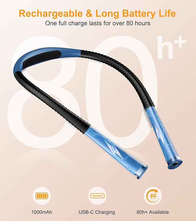 Gritin Book Light, Eye Caring 4-Color & 5-Brightness Neck Light Reading Light- Stepless Dimming,30-min Timer,80+ Hrs Runtime,Bendable Round Neck Design, Lightweight for Reading-Porcelain Blue
