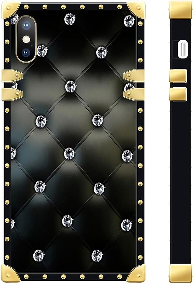 Compatible with iPhone XR Case, Shiny Black Sofa Crystal Luxury Golden Decoration for Girl Women Soft TPU Shockproof Protective Hard PC Back for iPhone XR