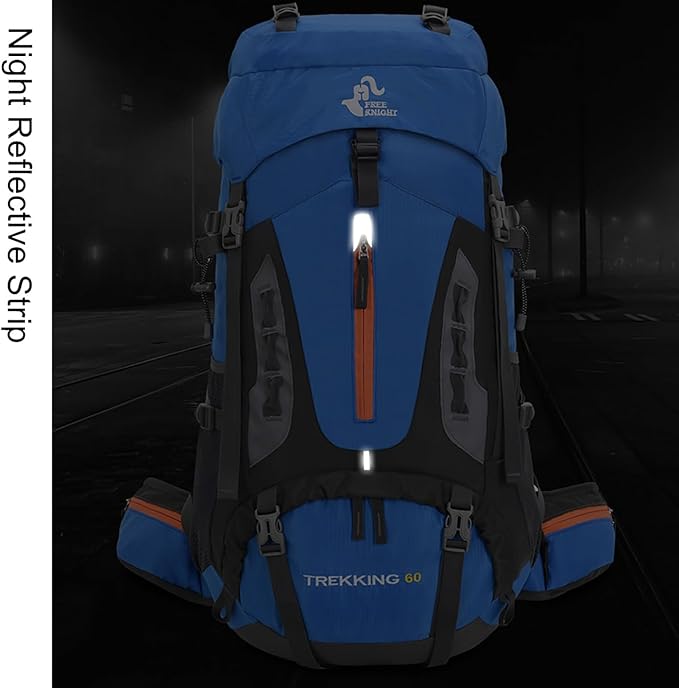 Bseash 60L Hiking Camping Backpack with Rain Cover, Waterproof Large Capacity Outdoor Sport Travel Daypack Climbing Touring (Light Blue)