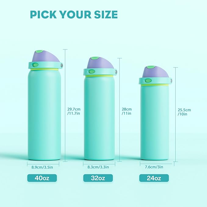 POWCAN 24 oz Insulated Water Bottle: 2-in-1 Push-Button Spout & Quick-Flip Straw, Leakproof, Cold 24Hrs, Fits Car Cup Holder, Stainless Steel Sports Water Bottle, Gift for Women, Girls (Sea Princess)