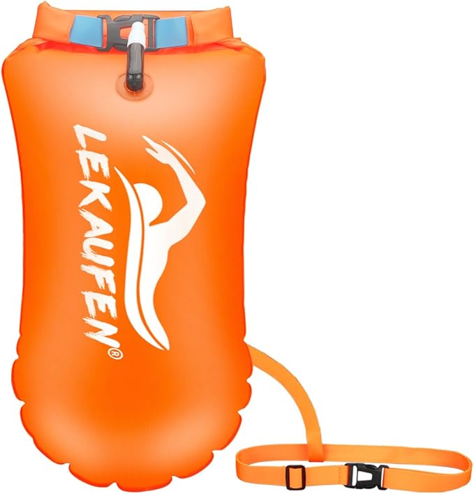 Swim Buoy for Open Water, 20L Swim Safety Float Waterproof Dry Bag for Swimmers Triathletes Kayakers Snorkelers, Swimming Pull Buoy for Safer Swim Training (Light Orange)