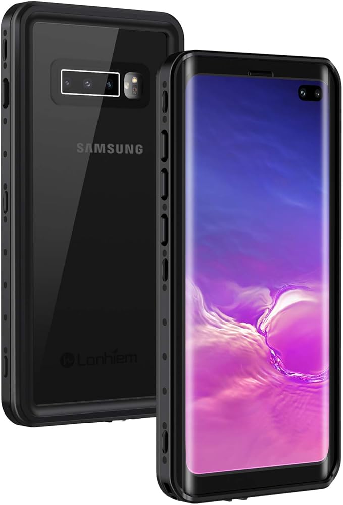Lanhiem for Samsung Galaxy S10+ Plus Case, IP68 Waterproof Dustproof Case with Built-in Screen Protector, Rugged Full Body Shockproof Protective Cover for Galaxy S10 Plus (Black/Clear)