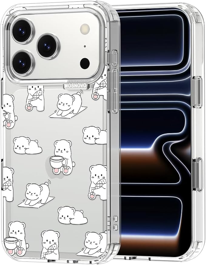 MOSNOVO for iPhone 17 Pro Case, Shockproof Military-Grade Protection 6.6ft Drop Tested, Camera Control, Clear Phone Case for iPhone 17 Pro, Cozy Bear Days Design