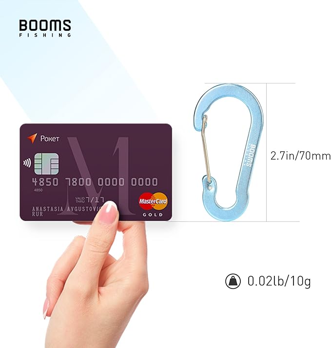 Booms Fishing CC5 Multi-Use Carabiner Clips, 10 Pack 2.7" Small Caribeener Clips, Mini Keychain Aluminum Caribeaner Clip