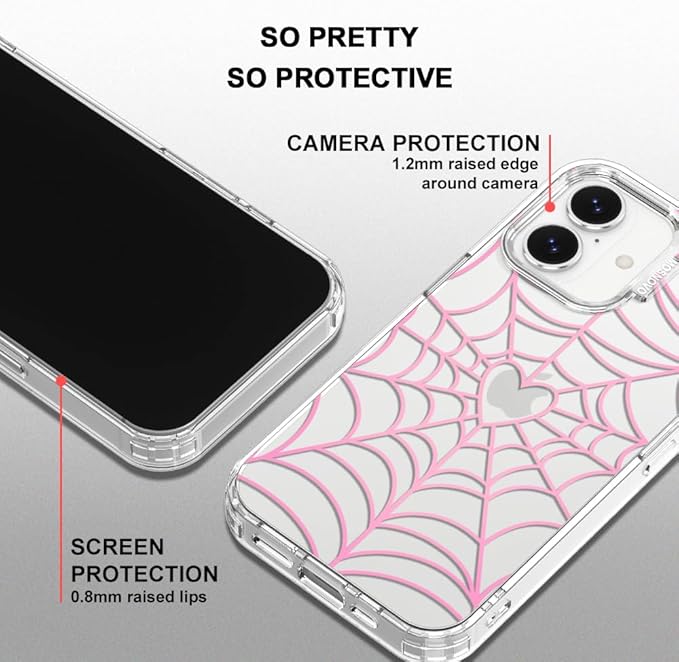 MOSNOVO for iPhone 17 Case, Shockproof Military-Grade Protection 6.6ft Drop Tested, Camera Control, Clear Phone Case for iPhone 17, Pink Spiderweb Design