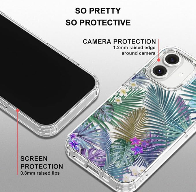 MOSNOVO Case for iPhone 16, [Buffertech 6.6ft Military-Grade Drop Protection] [Anti Peel Off Tech] Clear TPU Bumper Phone Case Cover Design - Tropical Rainforests
