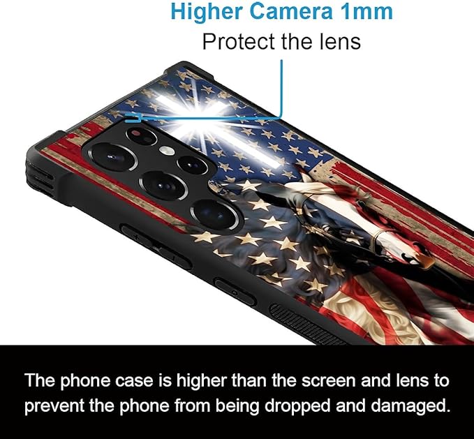 for Samsung Galaxy S23 Ultra Case, Red American Flag Horse Cross Pattern Graphic Design Girl Boy Soft Silicone Hard Acrylic Shock Protection for Samsung Galaxy S23 Ultra