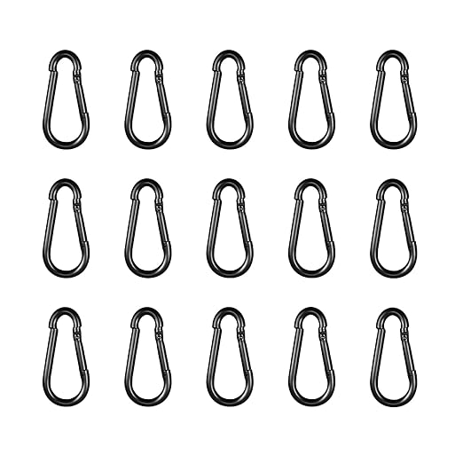 Black Carabiner, Heavy Duty Galvanized Steel Spring Snap Hook Carabiner Clips with 120LBS Holding Capacity, Ideal for Outdoor, Hammock, Swing and Travel (15PCS M4 1.6Inch)