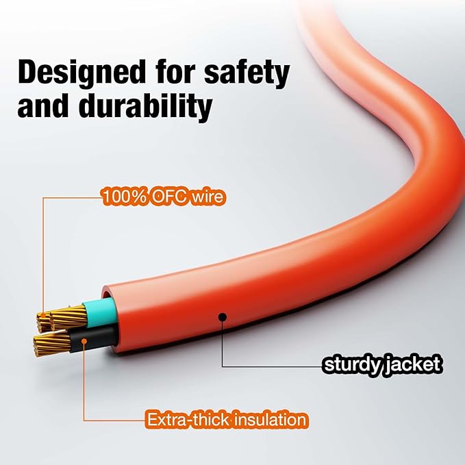25FT Outdoor Extension Cord, Heavy Duty Extension Cord with 16/3 Gauge and 100% OFC Wire, Extra-Thick Insulation, Sturdy Jacket, Waterproof, Resistant to Heat and Cold for Home, Office, Outdoor