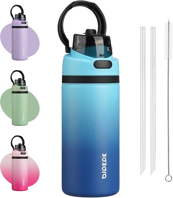 BJPKPK 17oz Insulated Water Bottle with 2-1 Straw Spout Lid, Stainless Steel Metal Water Bottles with Carry Handle, BPA Free, Leak-Proof, Fits in Car Cup Holder, Thermo for Sports,Sky