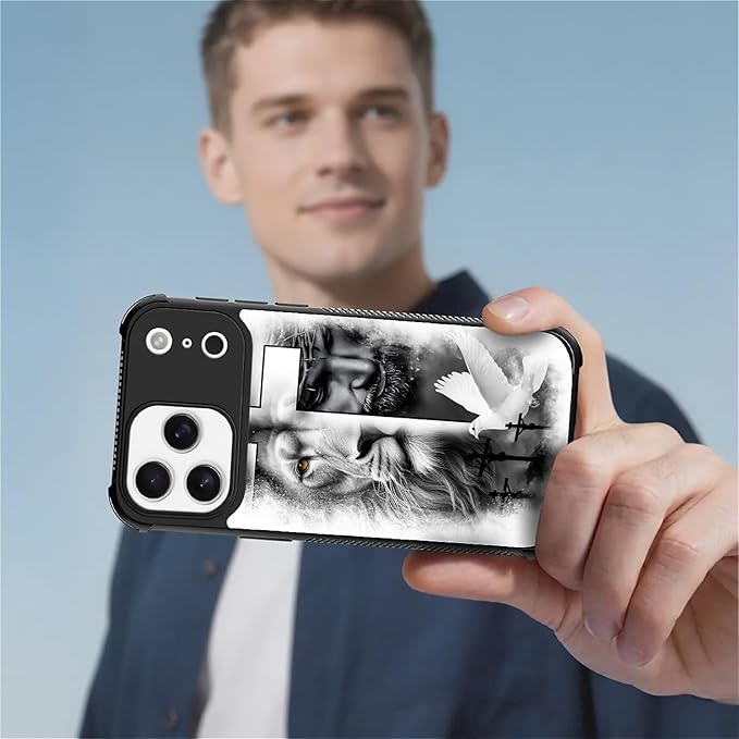 for iPhone 17 Pro Max Case,for MagSafe Graphic Design for Girl Boy Soft Silicone Hard Acrylic Shock Protection Designed for iPhone 17 Pro Max Lion Cross Jesus Christ Dove Pattern