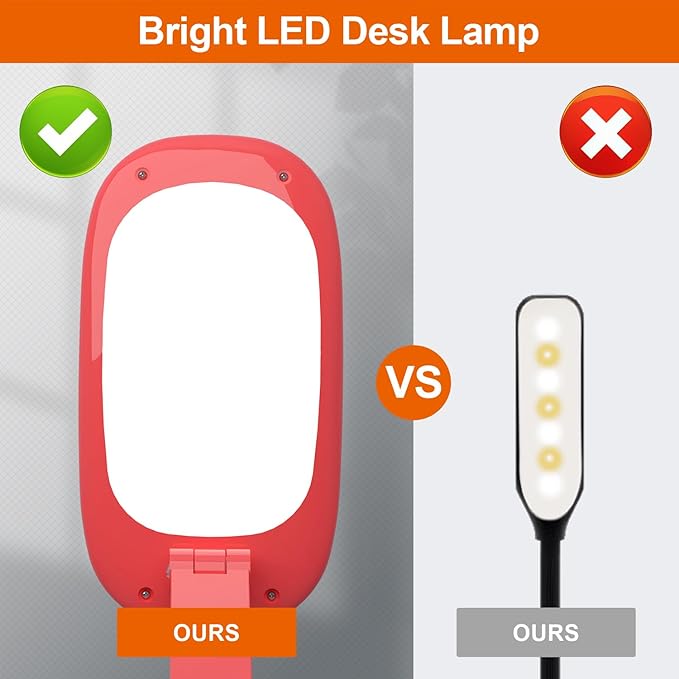 Akejrym LED Desk Lamp for Office Home & Battery Operated Lamp Rechargeable Lamp Foldable & Portable Light, [2-Fold Bracket] 3 Brightness Dimmable Small Desk Lamp Wireless Reading Lamp (Bright Pink)