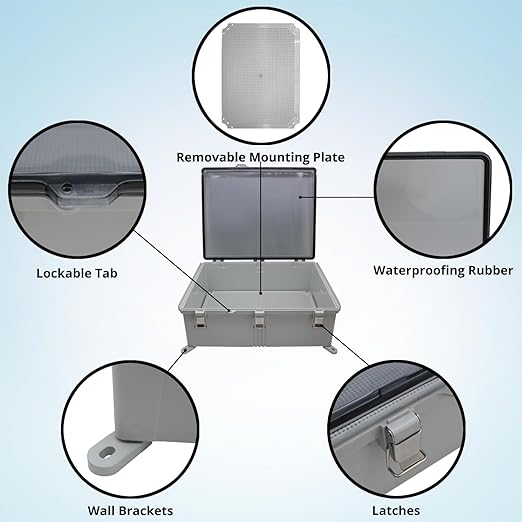 MAKERELE Extra Large Outdoor Electrical Enclosure Boxes Waterproof IP67 Junction Box and 3/4" NPT*2 Enclosure with Mounting Plate Suitable for Various Projects(16.1"*12.2"*7.1")
