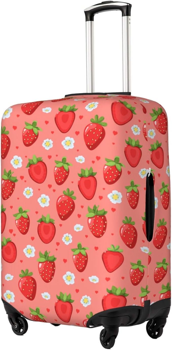 Cute Strawberry and Floral Print Elastic Luggage Cover, Suitcase Protector For Travel (Fits 22-24 Inch Luggage)