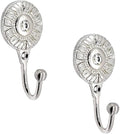 FAPBADRI Multipurpose Hooks, Used to Hang Clothes, Bags, Coats, Curtain Hold Backs, Keys, Colour - Silver, Material - Brass, Round Design, Screws and Wallplugs Included, Pack of 2 Pieces