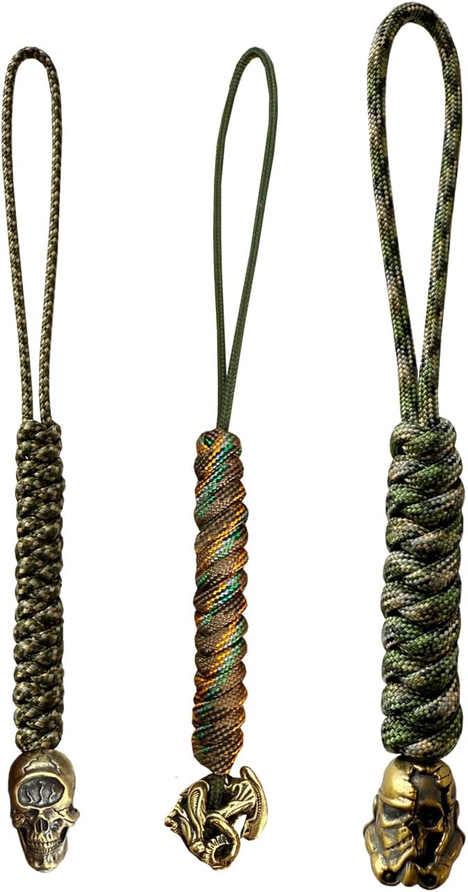 Handmade Lanyards with Brass Beads – Paracord 550 Survival Gear Leash for knives, Outdoor, and EDC Tools