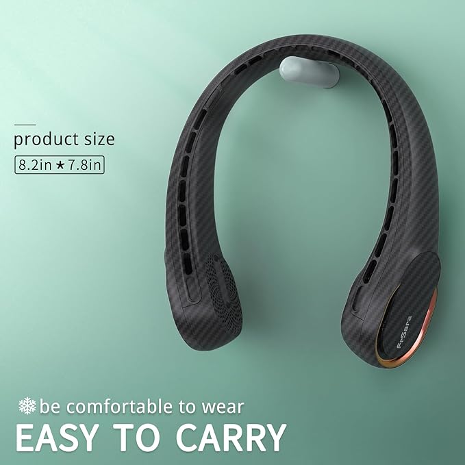 FrSara Neck Fan, Portable Personal Fan Strong Wind, 4000mAh, Air Volume,360° Cooling, No Hair Twisting, Air Volume On 2 Sides, Non-Slip, Quick Charge, Long Use Time, Gift for Women, Men, Birthday