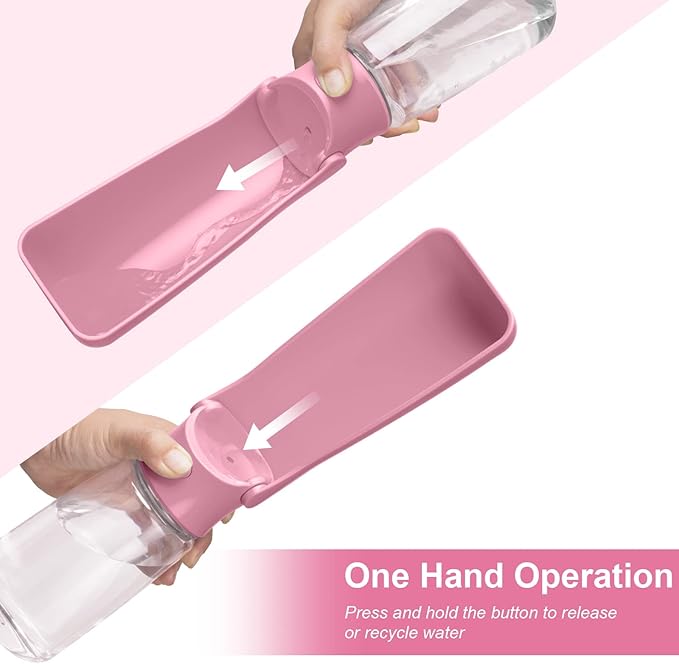 Portable Dog Water Bottle, Foldable Dog Water Bottle Leak Proof Dispenser for Puppy Small Medium Large Dogs, Pet Drink Cup for Walking Hiking Traveling(Pink,19oz)