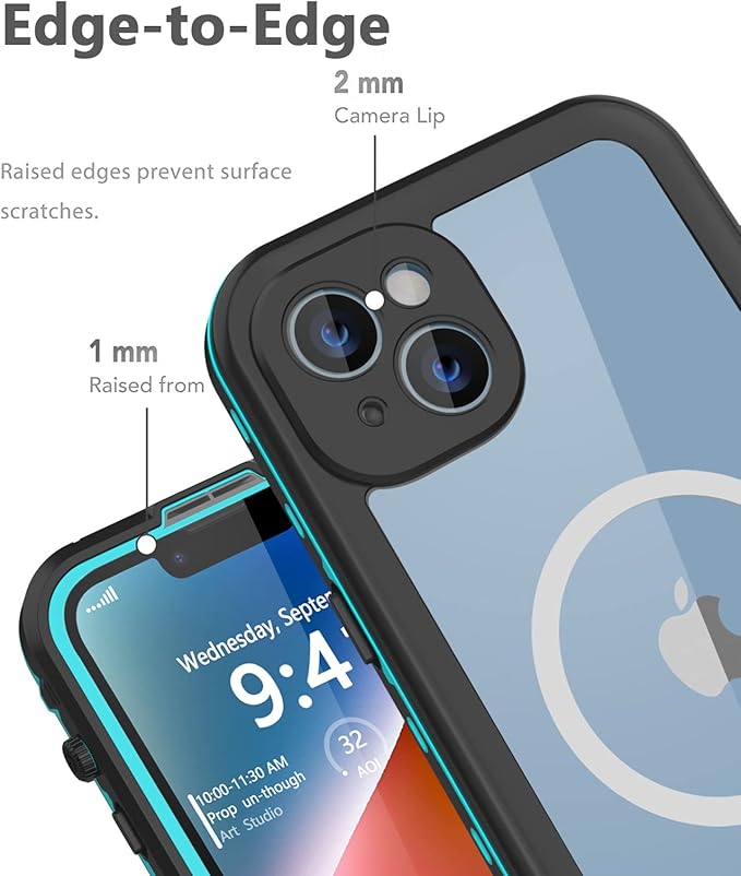 for iPhone 14 Plus Waterproof Case - Shockproof, Dustproof, Built-in Screen Protector, Magnetic Ring, 6.7" (Teal)