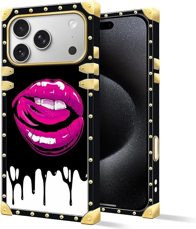 for iPhone 17 Pro Max Case Luxury Golden Decoration for Girl Women Soft TPU Shockproof Protective Hard PC Back for iPhone 17 Pro Max Crazy Pattern Black White Red Slap Sexy