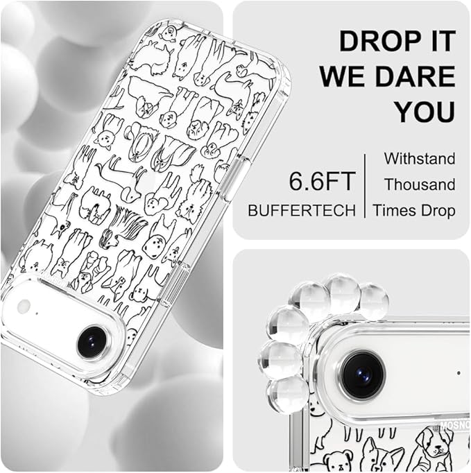 MOSNOVO for iPhone Air Case | Military Grade 6.6ft Drop Tested | Camera Control | Clear with Doodle Dog Design