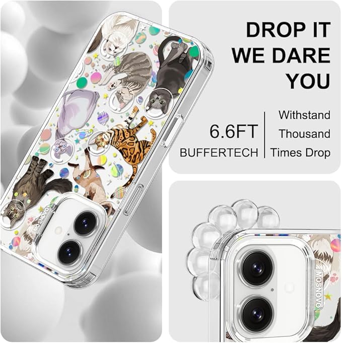 MOSNOVO for iPhone 17 Case | Military Grade 6.6ft Drop Tested | Camera Control | Clear with Space Cat Design