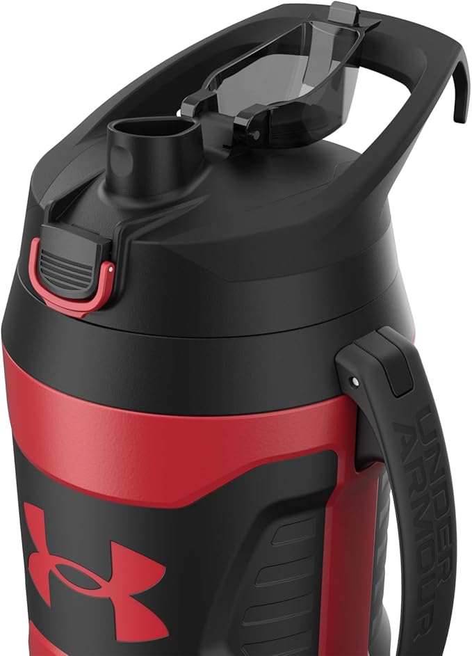 Under Armour Half Gallon Water Bottle Insulated, 64oz Insulated Water Bottle with Handle, Fence Hook, Leak Resistant, for Baseball, Football & More - Red/Black