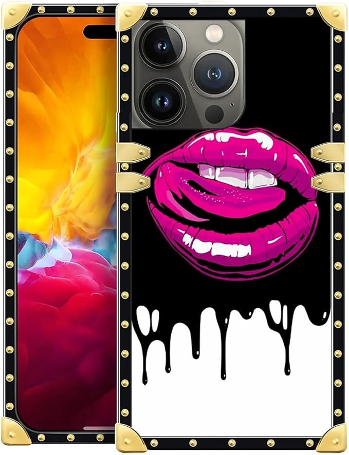 Compatible with iPhone 15 Pro Case, Black White Red Slap Sexy Luxury Golden Decoration for Girl Women Soft TPU Shockproof Protective Hard PC Back for iPhone 15 Pro