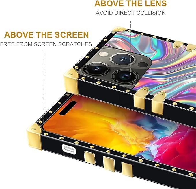 Compatible with iPhone 15 Pro Case, Holographic Abstract Iridescent Textures Luxury Golden Decoration for Girl Women Soft TPU Shockproof Protective Hard PC Back for iPhone 15 Pro