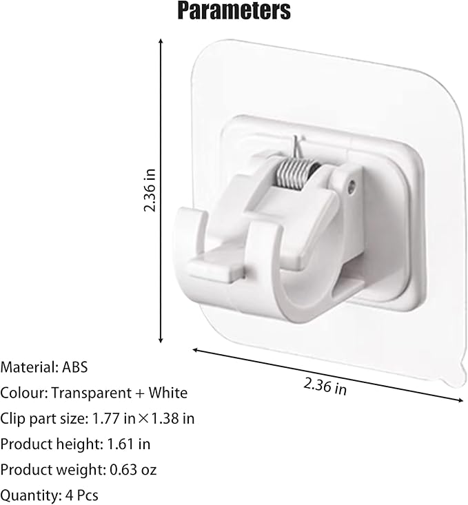 Self Adhesive Curtain Rod Holder,Universal No Drilling Hanging Pole Support,Multipurpose Bathroom Kitchen Hotel Wall Clip,Mounted-Free Clothes Bar Retainer,Adjustable Heavy Duty Hanger Hook(4pcs)