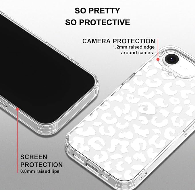 MOSNOVO for iPhone 17e Case/iPhone 16e Case, Shockproof Military-Grade Protection 6.6ft Drop Tested, Clear Phone Case for iPhone 16e / iPhone 17e, White Leopard Print Design