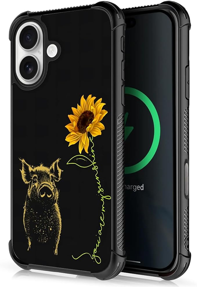 for iPhone 17 Case,for MagSafe Graphic Design for Girl Boy Soft Silicone Hard Acrylic Shock Protection Designed for iPhone 17 Pig Sunflower Yellow Sunshine Pattern