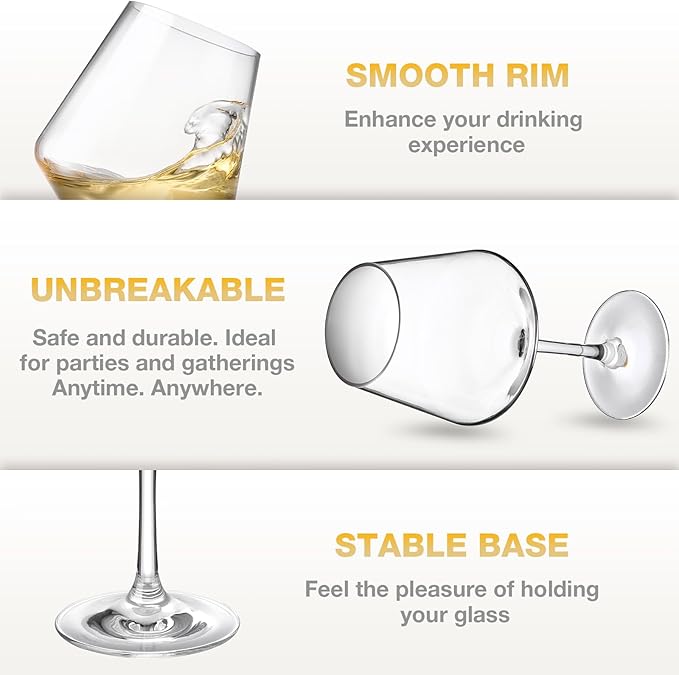 Hlukana Unbreakable Wine Glasses Set of 6, 16 oz Plastic Wine Glasses with Stem, BPA Free, Reusable Wine Glass for Poolside, Outdoors Camping Picnic Restaurants Home Bar Christmas Unique Gift