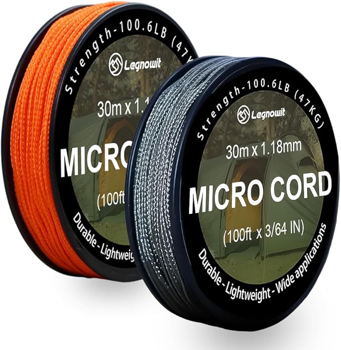 Micro Paracord, 1.18mm x 100ft Thin Mini Utility Braided Small Paracord for Crafting, DIY Project, Camping and More
