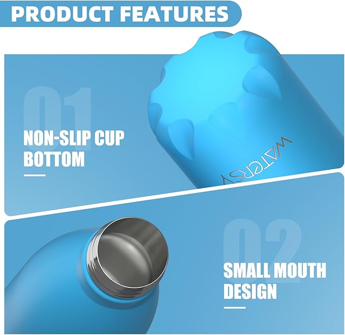 WATERSY Stainless Steel water bottles,17oz/500ml Insulated Water Bottles,Blue metal water bottle Keeps Drink Cold and Hot,BPA Free kids water bottles for School,Gym,Travel,Sports