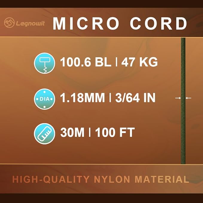 Micro Paracord, 1.18mm x 100ft Thin Mini Utility Braided Small Paracord for Crafting, DIY Project, Camping and More