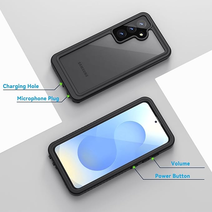 Lanhiem for Samsung Galaxy S25 Phone Case, IP68 Waterproof Dustproof, Built-in Screen Protector, Rugged Full Body Shockproof Protective Cover for Galaxy S25, Black
