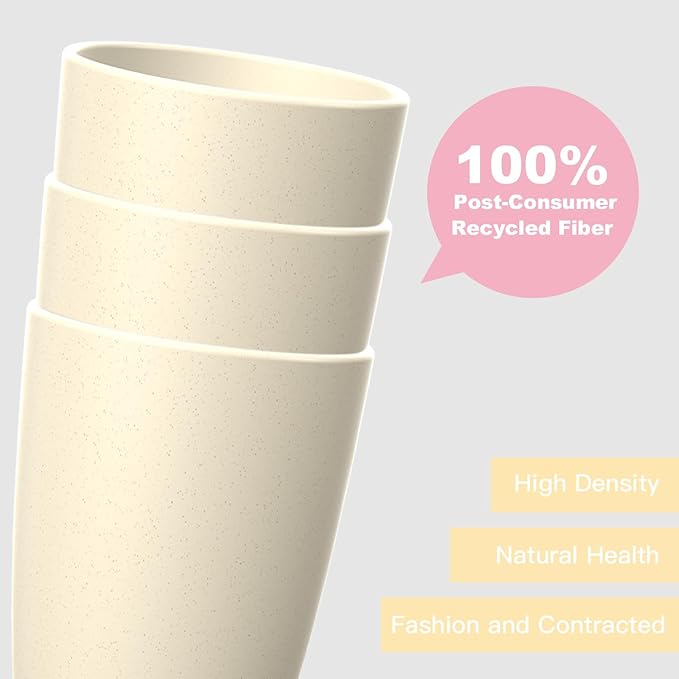 Homienly Wheat Straw Cups - Unbreakable Cups Set of 6,20 oz Dishwasher & Microwave Safe Drinking Glasses for Everyday Use-Beige
