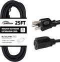 25FT Outdoor Extension Cord-16/3 SJTW Durable Black Extension Cable with 3 Prong Grounded Plug for Safety,Great for Outside Christmas Decorations