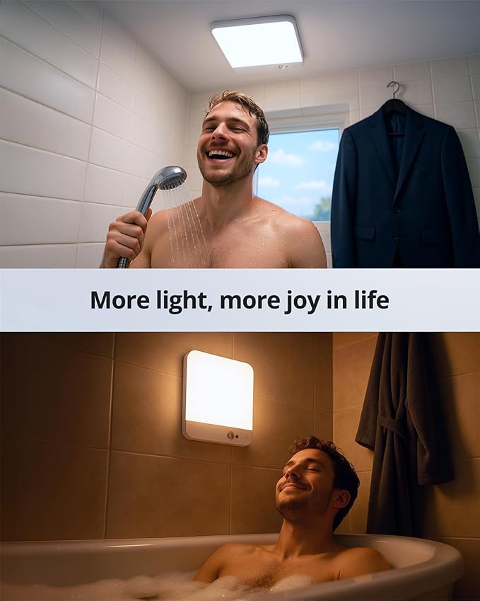 Combuh 2 Pack Square Rechargeable Ceiling Lights with Remote Operated Battery Powered, 85 Day Long Lasting Wireless Stick on Inside Waterproof Shower Lighting No Electricity Needed for Hallway Closet